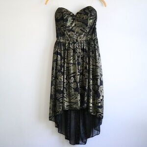 Strapless Black and Gold High-Low Prom Dress